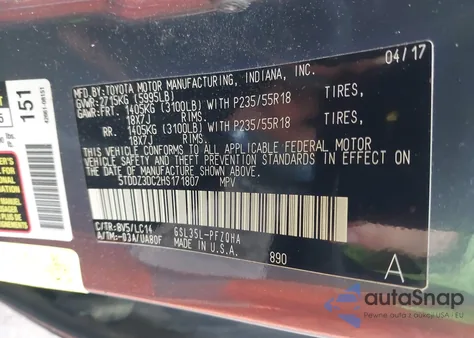 2017 Toyota Sienna Xle 7 Passenger from USA, damaged, VIN 5TDDZ3DC2HS171807